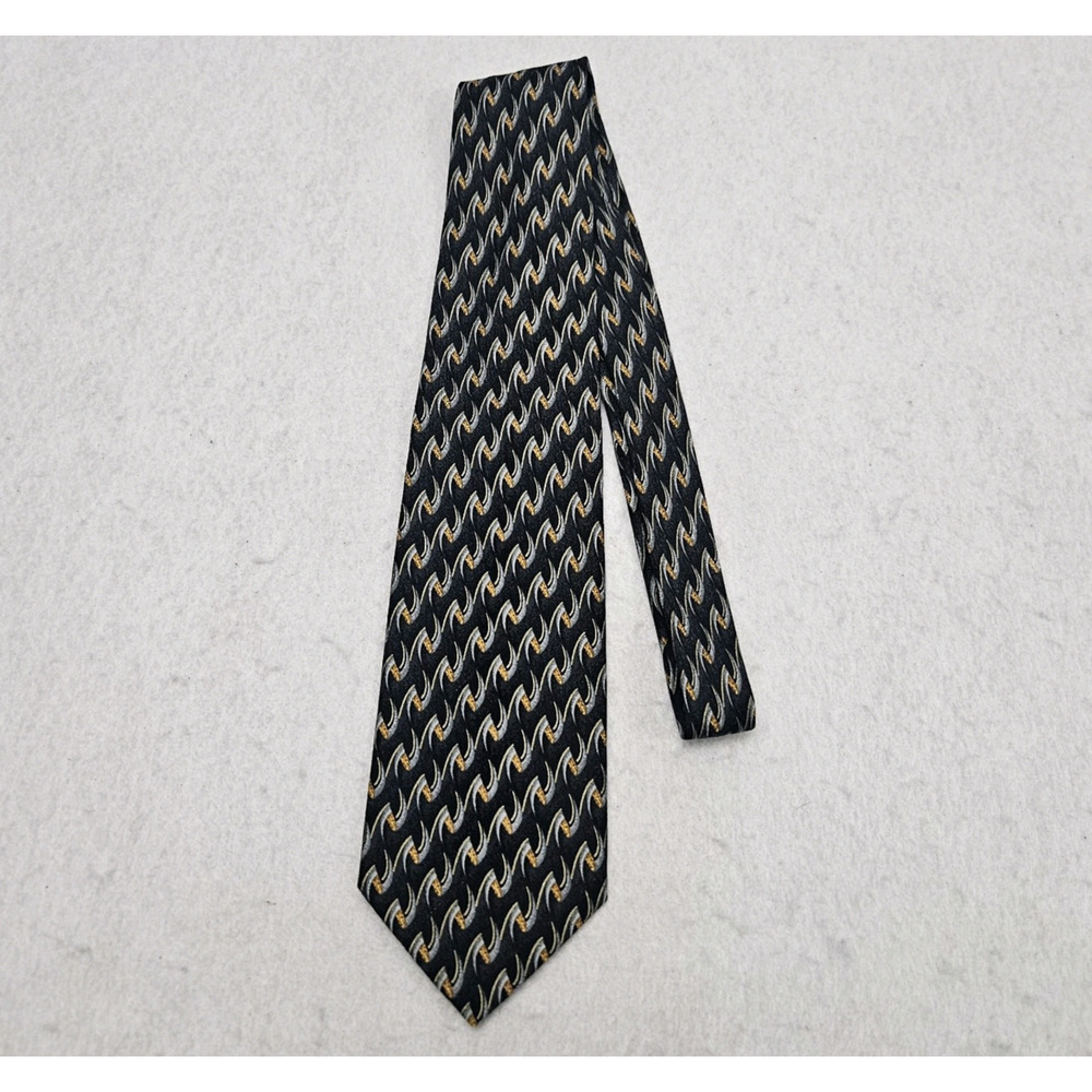 Corneliani Black Gold Geometric Luxury Tie 100% Silk Made In‎ Italy Necktie